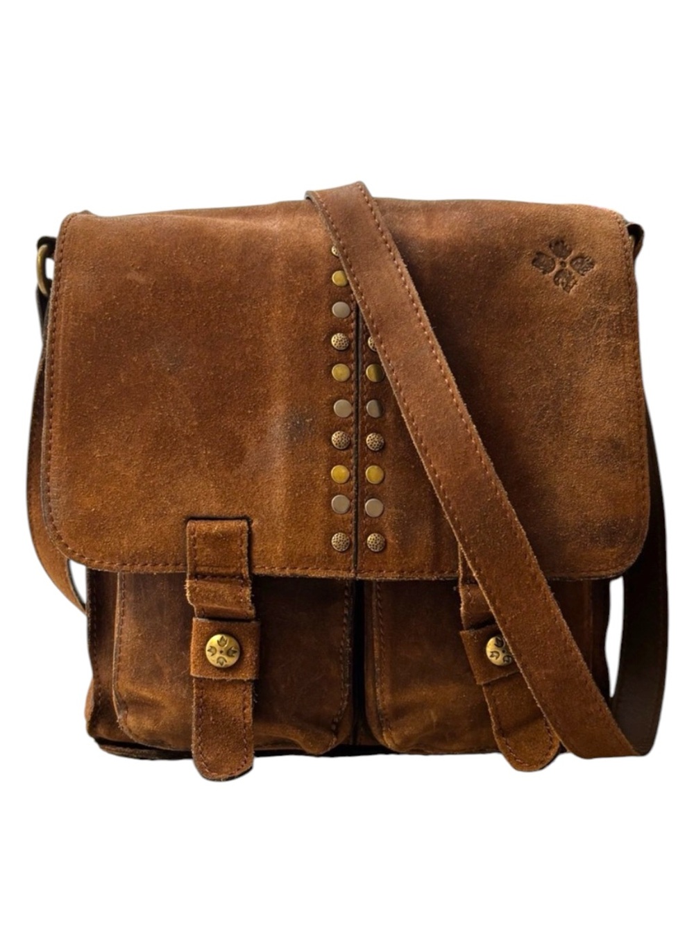 Patricia Nash Armeno Crossbody Boho Messenger Bag in Cognac Brown Suede Leather